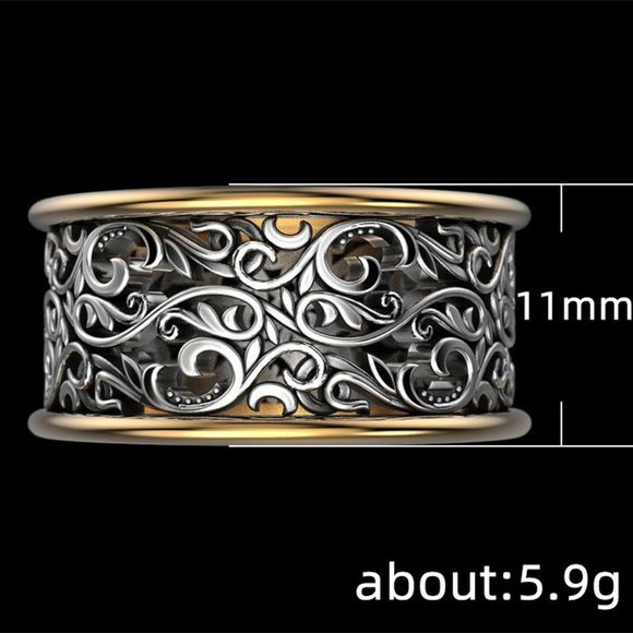 ✨ Beautiful Carved Dainty Double Layer Wide Vintage Ring for Women/Man, PD732 - Picture 6 of 6